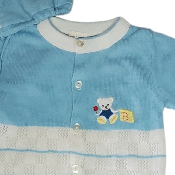 Vintage Baby Togs 2 Piece Knit Cardigan with Matching Hat Blue|White 6-9M - Picture 3 of 4
